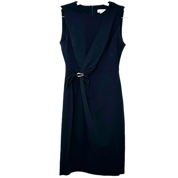 NWT Calvin Klein Size 4 Black Tie Sleeveless Mini Dress - Picture 1 of 7